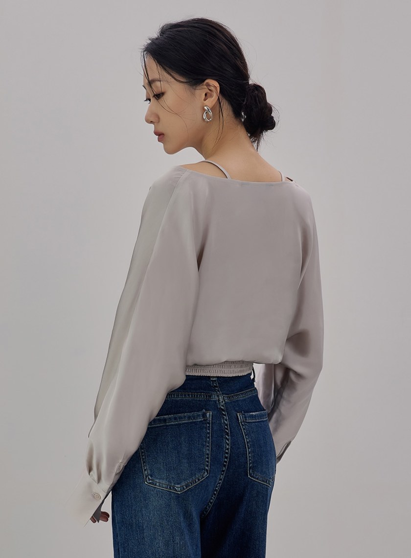 假兩件式光澤交叉上衣